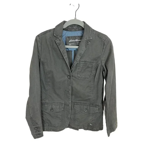 Eddie Bauer Legend Wash Gray Stretch Canvas Blazer Jacket Size 4 - Picture 3 of 7